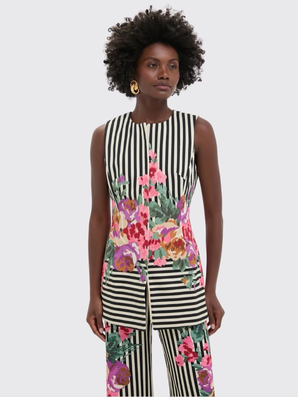Tuckernuck Structured Rhoda Tunic Top in Floral Stripe Print, Size 12